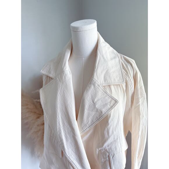 Few Moda Cotton Cropped Moto Jacket Lightweight Shacket Medium Ivory Cream - Picture 3 of 11